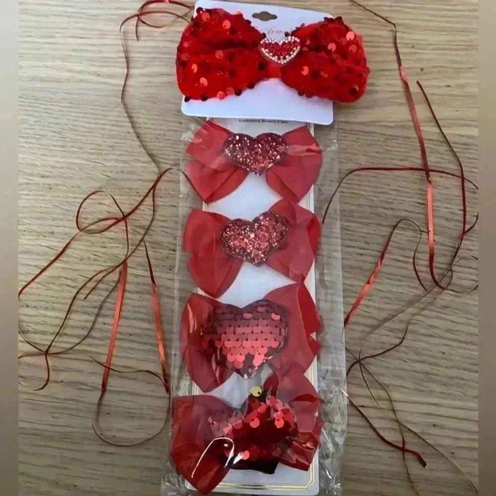 🆕 Red Hearts Bows Hair Clips Set🆕